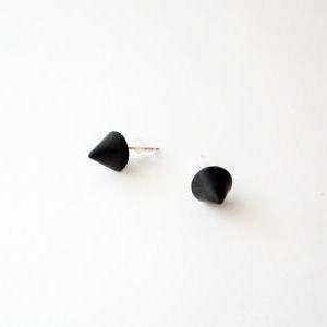 Black Spike Stud Earrings, Small Black Cone Post..