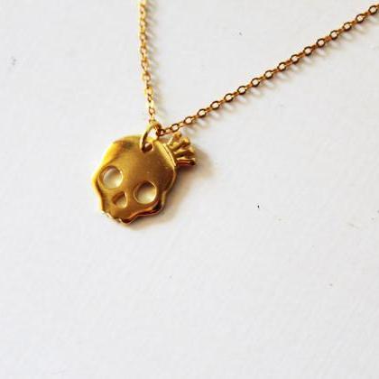 Gold Skull Necklace, Gold Skull Pendant, Small..