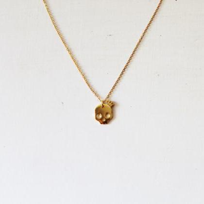 Gold Skull Necklace, Gold Skull Pendant, Small..