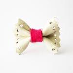 Pink Bow Ring, Bow Ring, Neon Pink Ring, Leather..