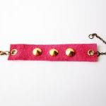 Leather Spike Bracelet, Pink Leather Gold Spikes..
