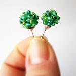 Green Post Earrings, Iridiscent Green Earrings..