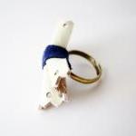 Leather Bow Ring, Bow Ring, Navy Ring, White Ring,..