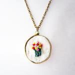 Hand Embroidered Flower Necklace, French Knots..