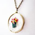 Hand Embroidered Flower Necklace, French Knots..