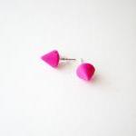 Neon Pink Spike Stud Earrings - Small Yellow Pink..