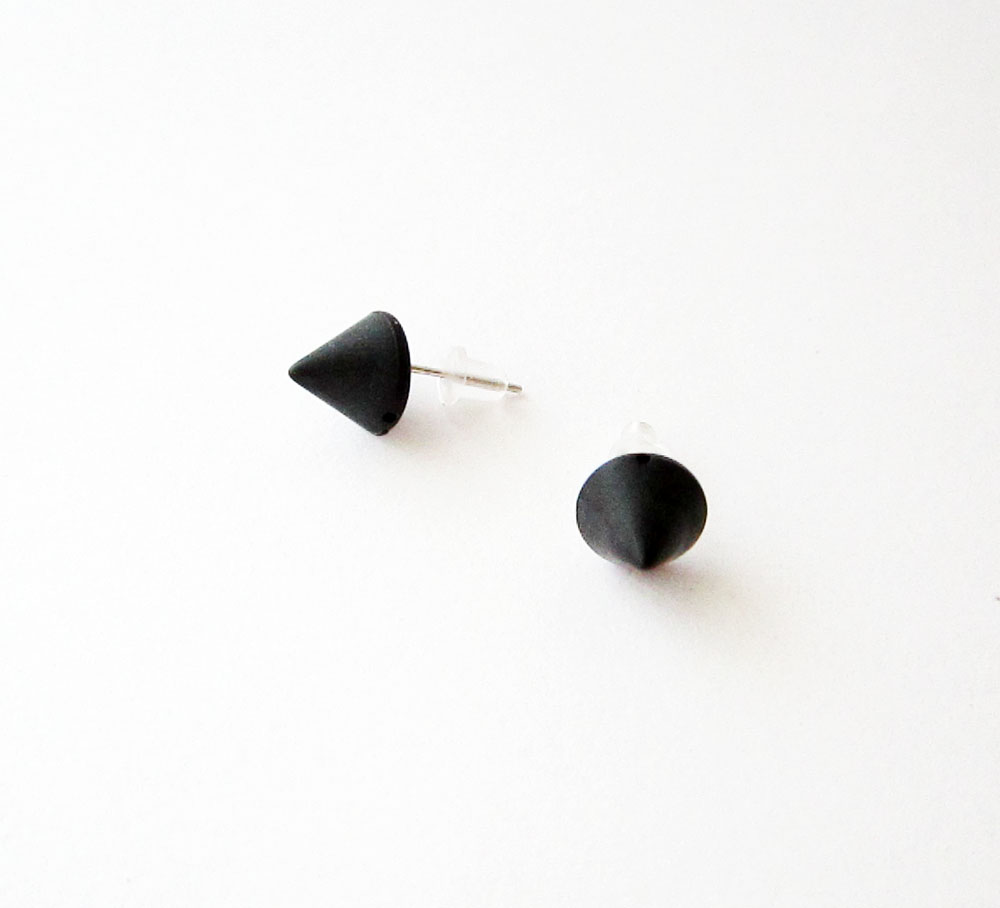 Black Spike Stud Earrings, Small Black Cone Post Earrings, Black Plastic Posts, Minimal Black Earrings, Gothic Earrings, Cyber Goth Earring
