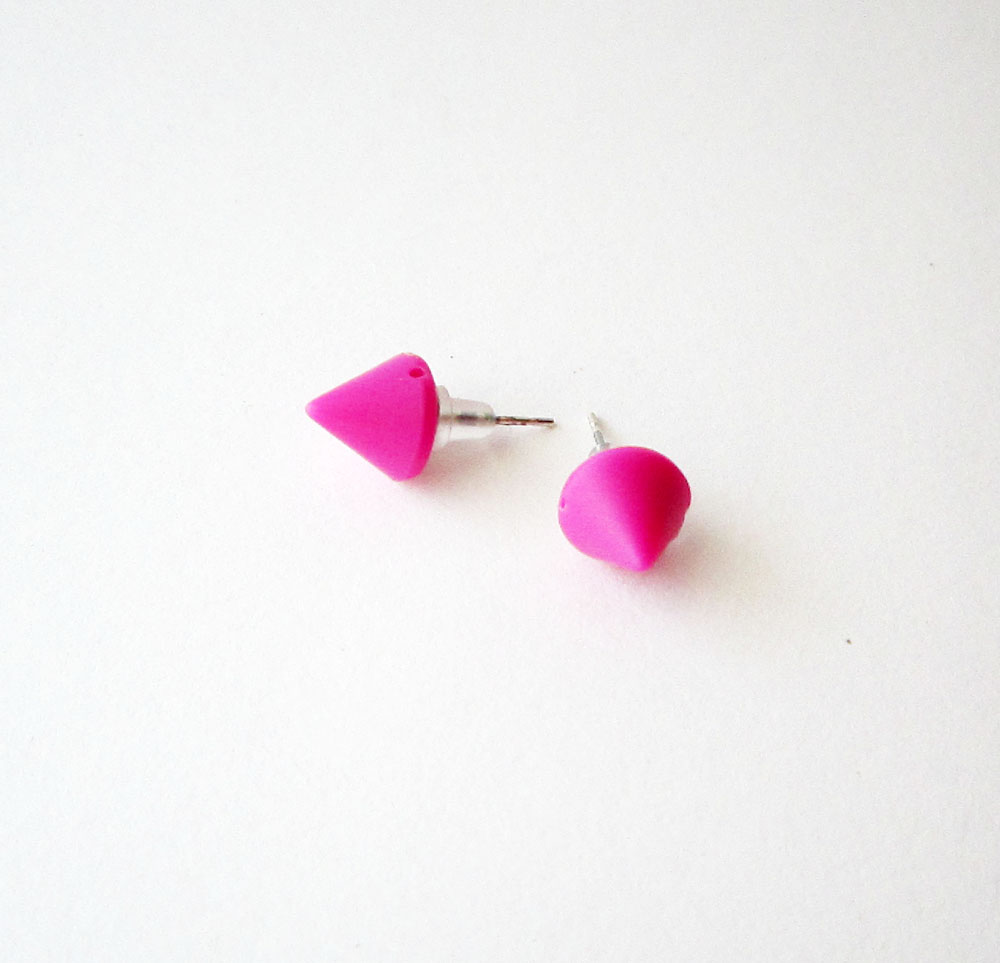 Neon Pink Spike Stud Earrings - Small Yellow Pink Cute Cone Post Earrings - Summer Trend Earing Studs -