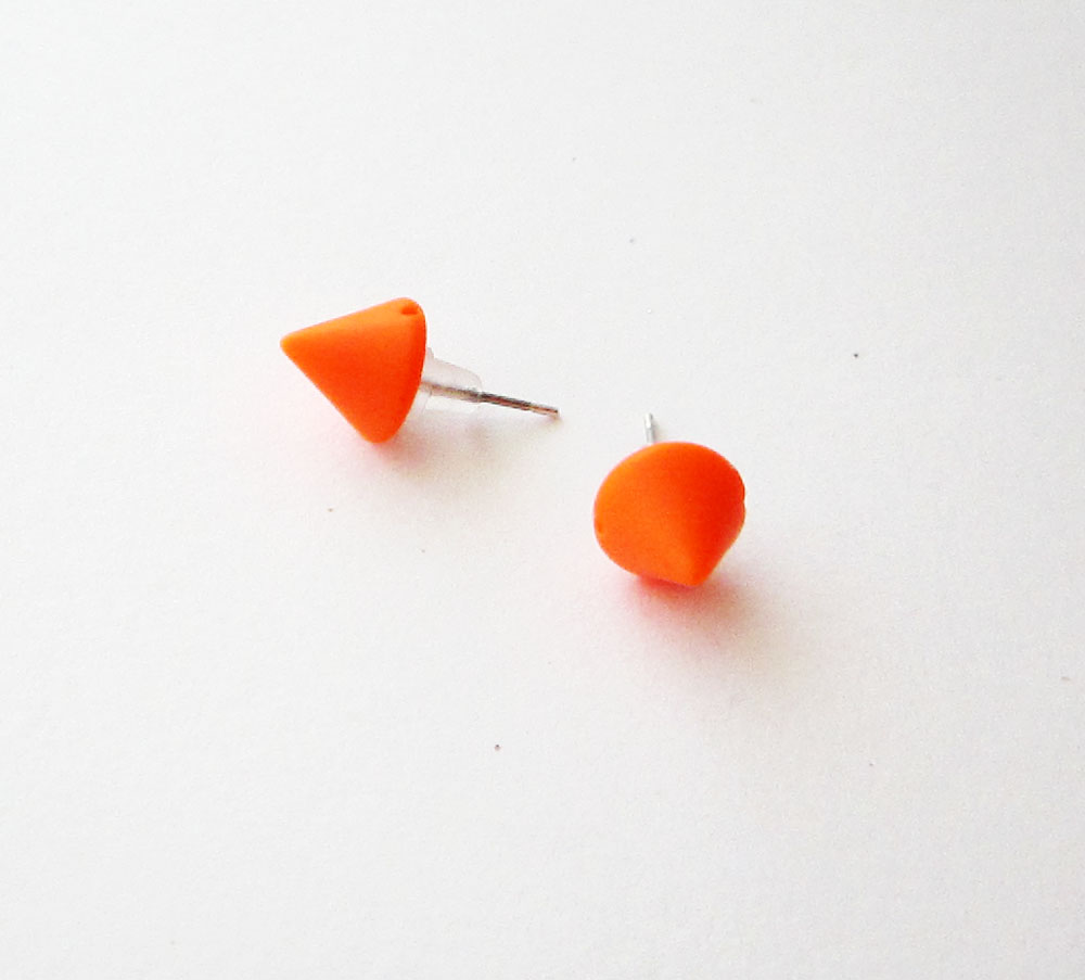 Orange Spike Stud Earrings - Neon Tangerine Small Cone Post Earrings - Neon Orange Earing Studs -